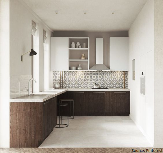 Modern l-Shaped Kitchen in Coffee Colour