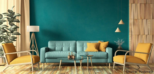 Teal blue living room design
