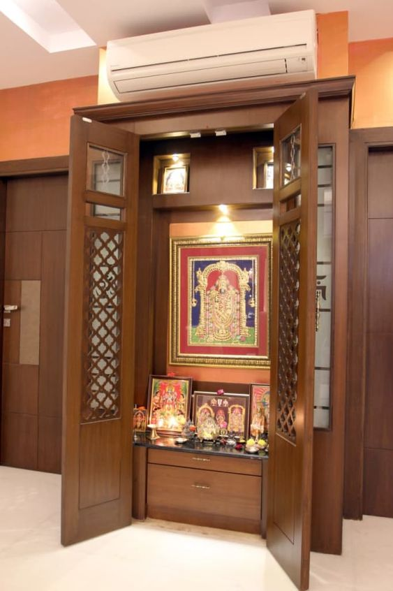 Wooden Pooja Room Interior Idea