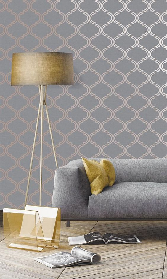Grey and silver bedroom wallpaper design