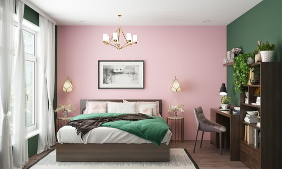Baby Pink and Green  Paint Colour Bedroom Design