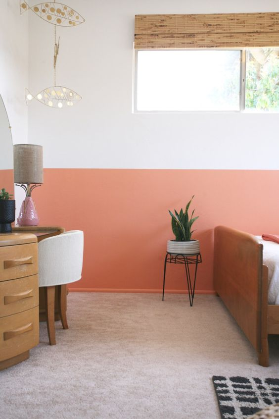 Peach and White Bedroom Paint Design Idea