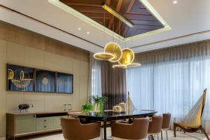 wooden false ceiling design with lighting
