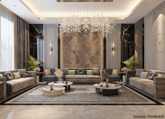 Premium Photo | Modern drawing room interioryellow sofachadilier and  beautiful furniture