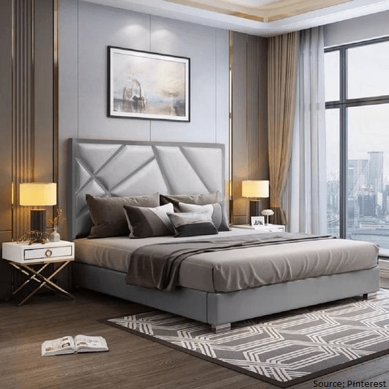 Grey and brown monochromatic luxurious bedroom