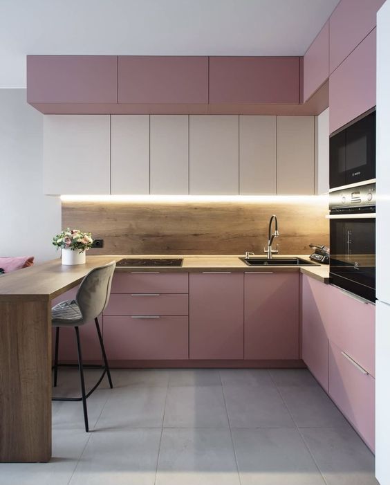 baby pink kitchen cabinet interior design