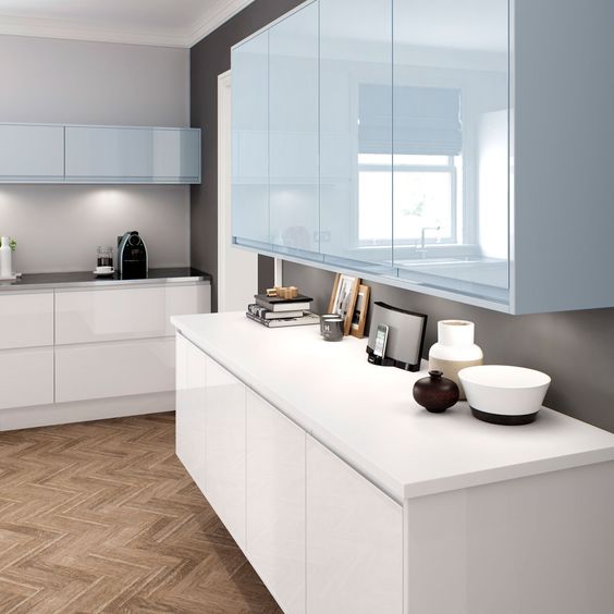 white and powder blue kitchen cabinet interior design