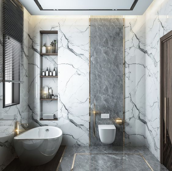 white and grey bathroom interior design
